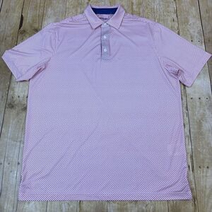 Grunk Dolfer Polo Shirt Large All Over Graphic Print Red Stars White Background